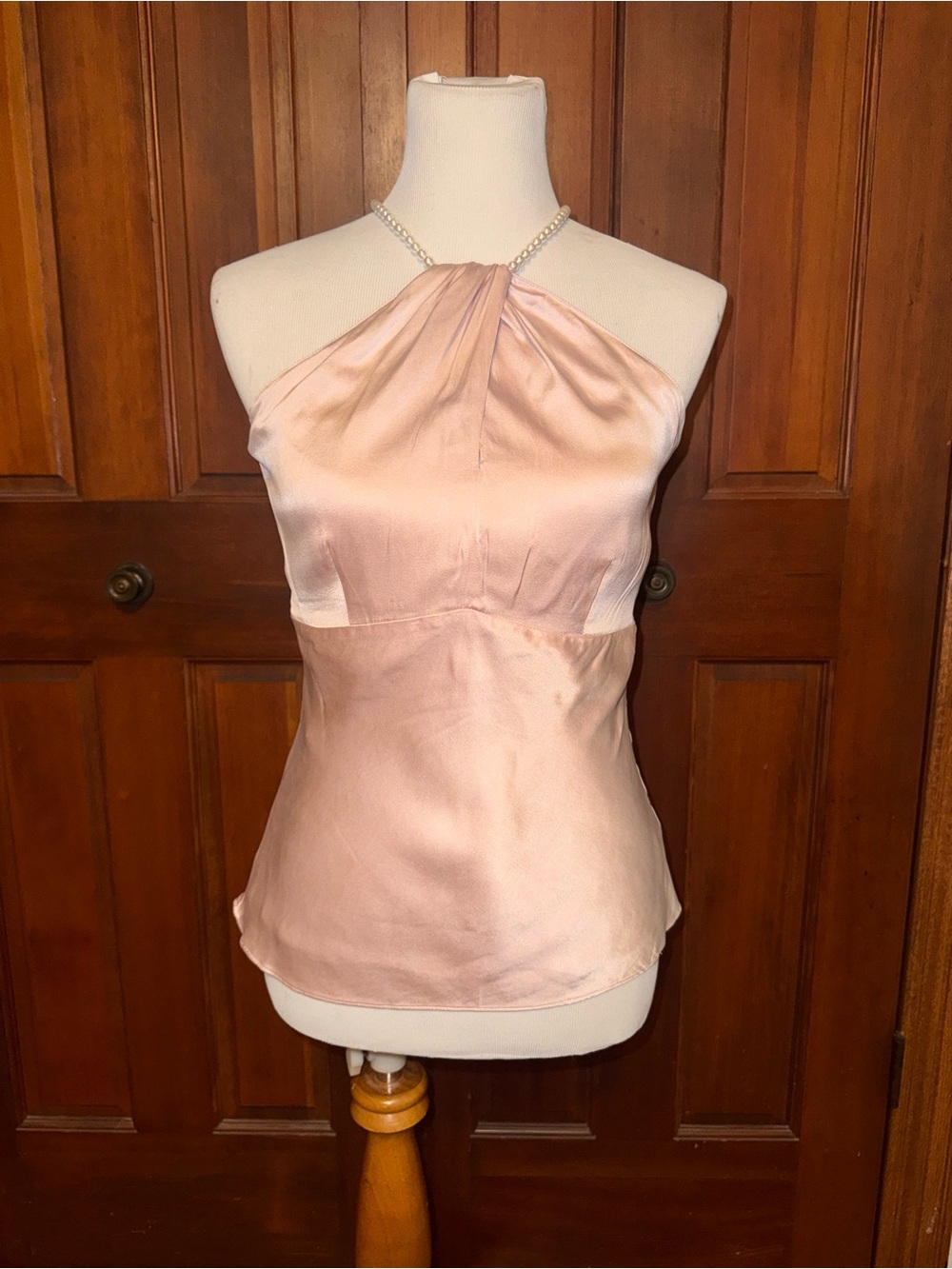 Michael Kors Pearl-Strap Blush Satin Halter Top